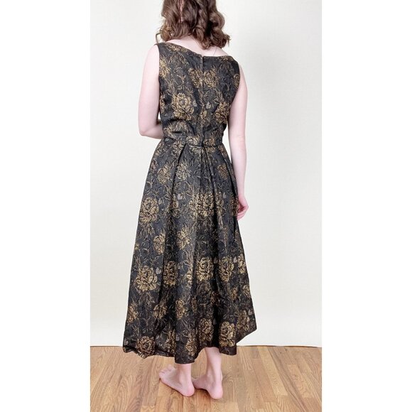 Vintage Handmade Jacquard Knit Floral Midi Maxi Fit & Flare Dress Formal Fancy - Picture 2 of 5